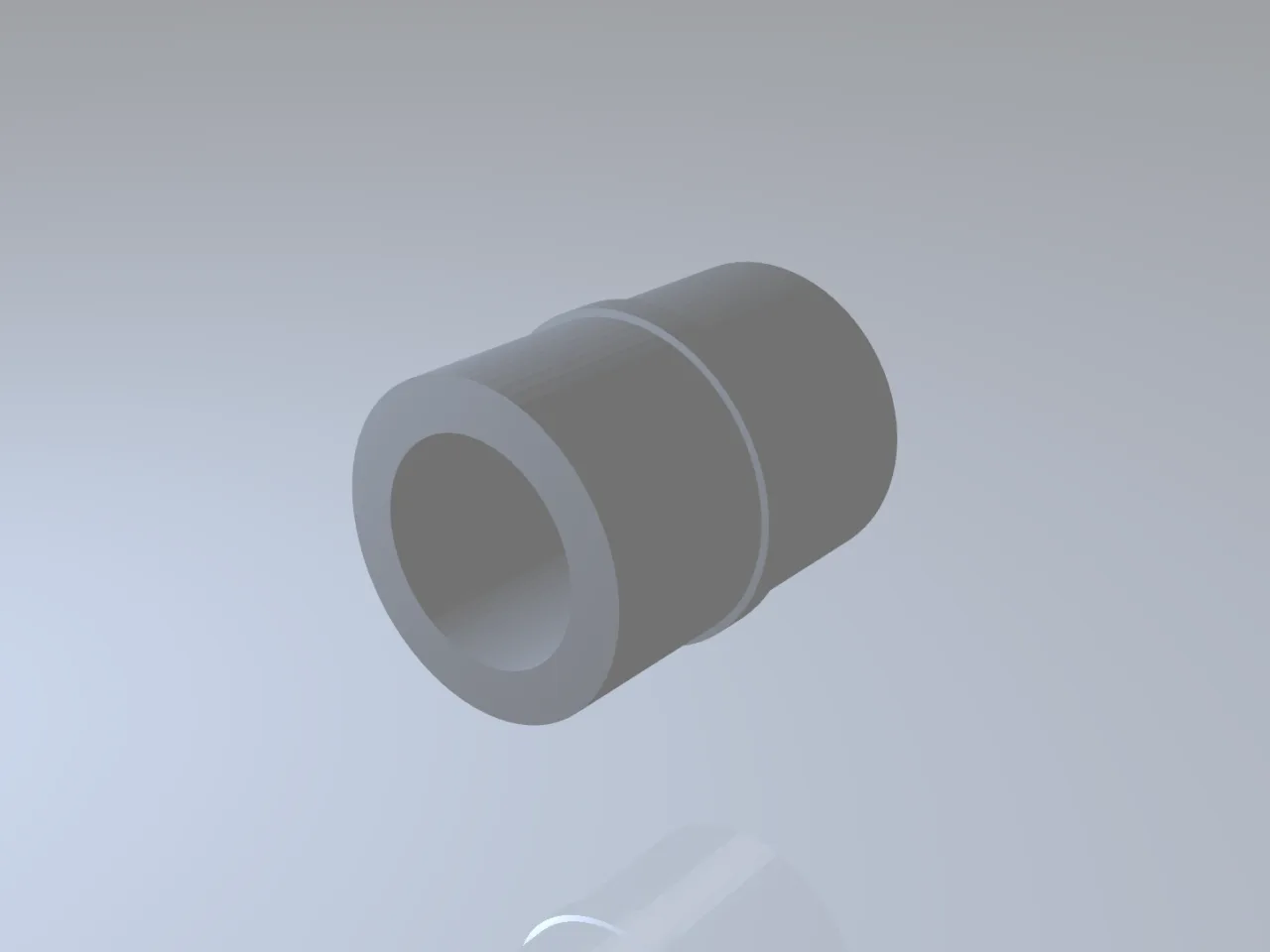 Brand-neutral deterministic CAD-style catalog visual of one straight metallic pipe coupling with two opposing coaxial openings and a continuous central bore.